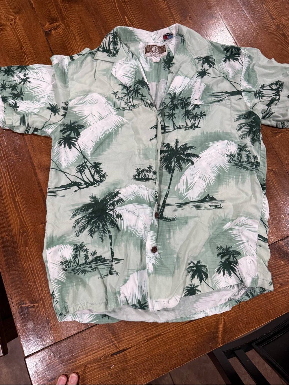 Kalaheo Light Green Palm-Print Short Sleeve Button-Down Shirt